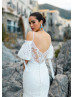 Puff Off Shoulder Sleeve Ivory Lace Wedding Dress